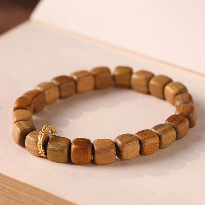 Gelang Tasbih Kotak Kayu Hitam Tibet Style - Black Ebony Square Beads Gold Ring Bracelet Bangles Tib