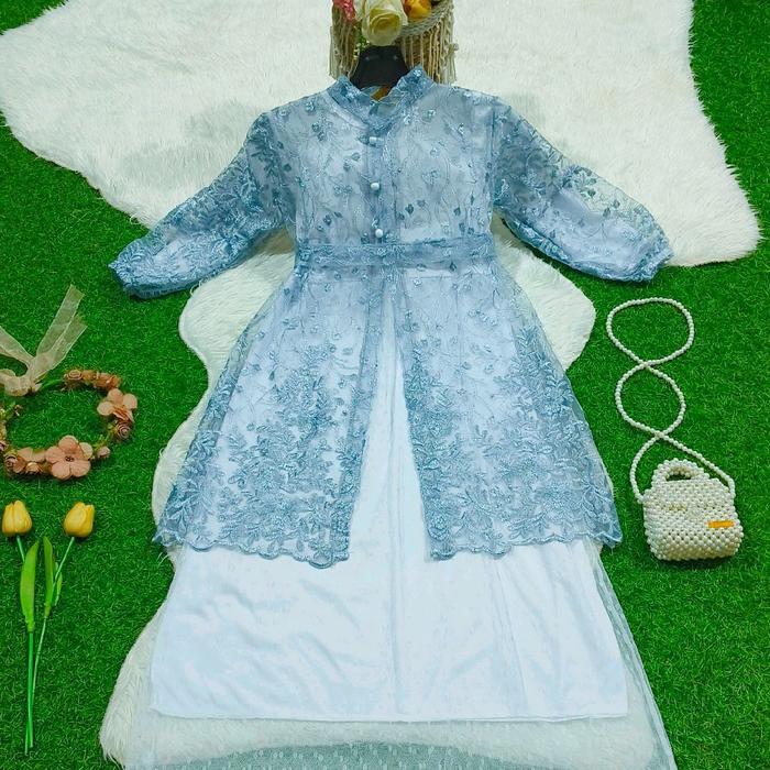 El rumi-kids Gamis Raya Brukat Tyle 2in1 Anak 2-15 Tahun Gaun Mewah Lebaran Kondangan Muslim Baju Pa