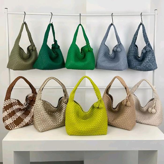 JC Tas Anyam Shoulder Bag Lato-Lato #2318 Wanita Cewek Hitam Pu Leather Denim 36x16x23cm dengan Pouc