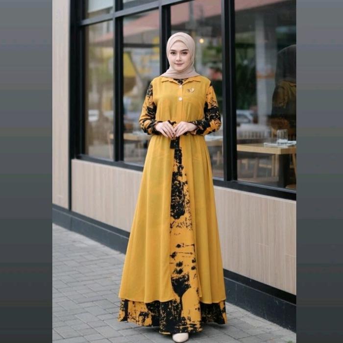 Dress Muslim Mewah Gisel Inner+Outer Lepas Pasang Gamis  LebaranWanita Kondangan Ceruty Variasi Maxi