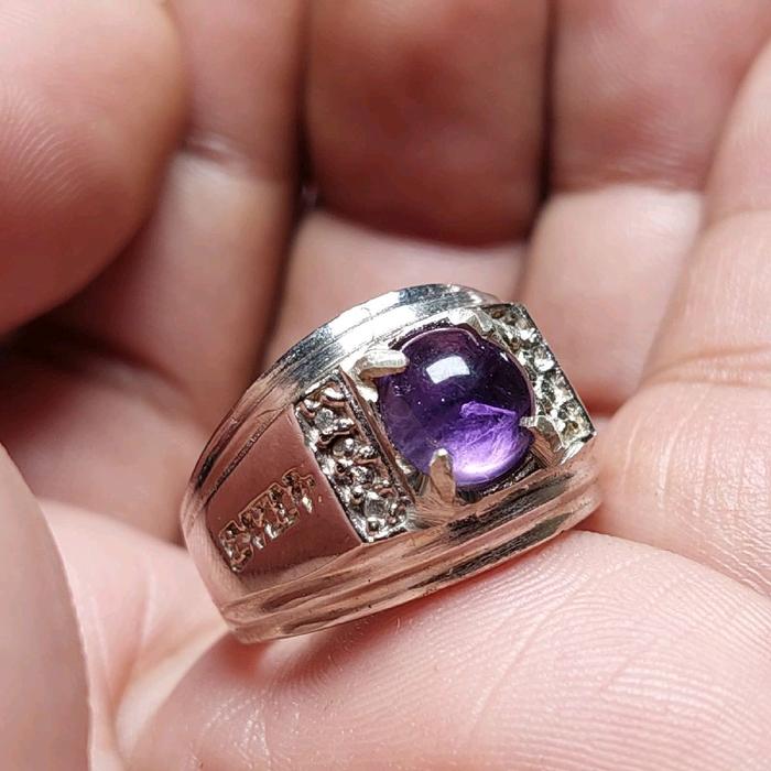 Cincin batu kecubung kalimantan bulat dim 8-9mm asli natural / amethys kecubung asihan Rings alpaka