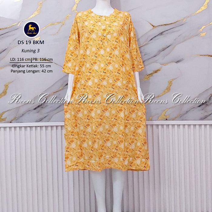 Batik Kuda Mas Daster 19 Lengan 3/4 | Daster 3 Kancing Depan Busui Di Bawah Lutut Rayon Motif Tebal