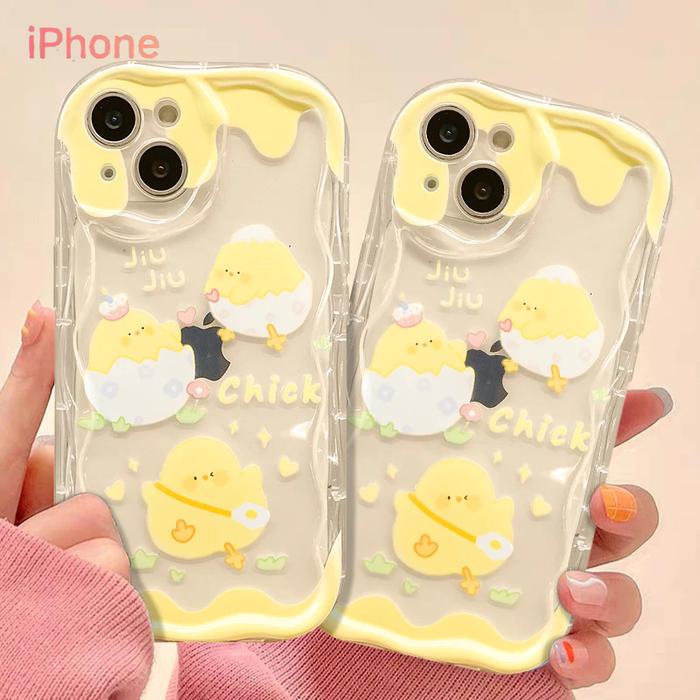 Kawaii Hewan case clear desain ayam kuning  lucu Casing hp iPhone 11 PRO MAX XS XR 12 13 14 15 PLUS