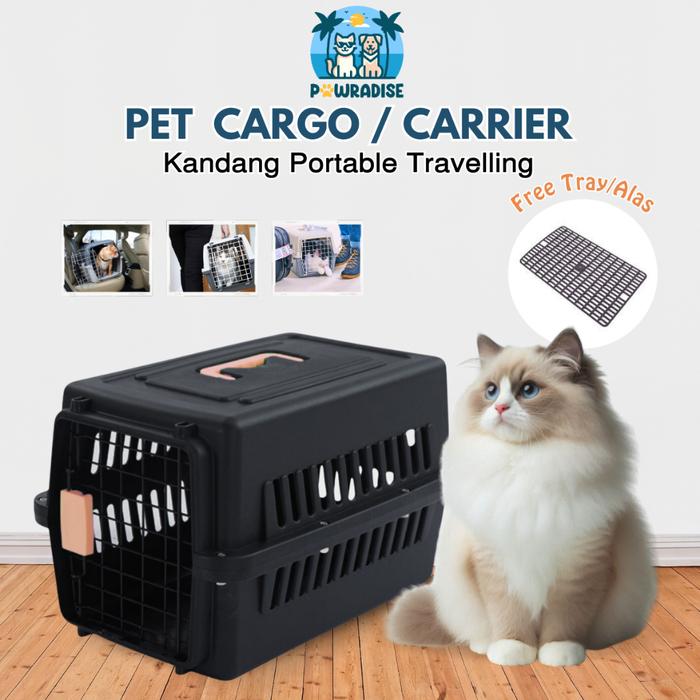 Kandang Pet Cargo Hitam FREE ALAS - Kandang Anjing Kucing Kelinci/Anabul  - Tas travel Hewan - Pet c
