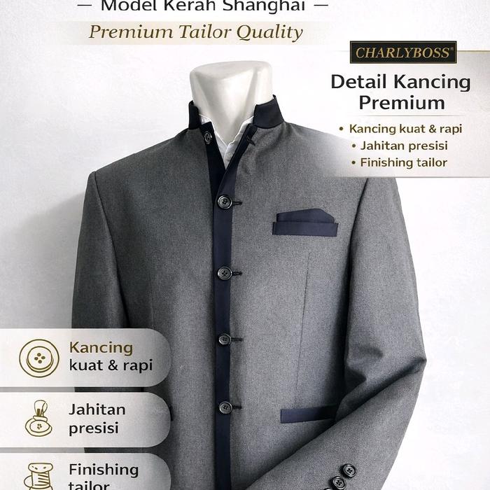 Jasket Pria Kerah Shanghai CHARLYBOSS – Jas Jaket Formal Pria Elegan Model Koko Premium