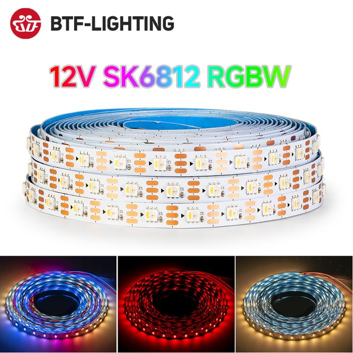DC12V SK6812 RGBW LED Strip Light 4 in 1 Similar WS2812B 5m 60LEDs Individual Addressable Smart Pixe