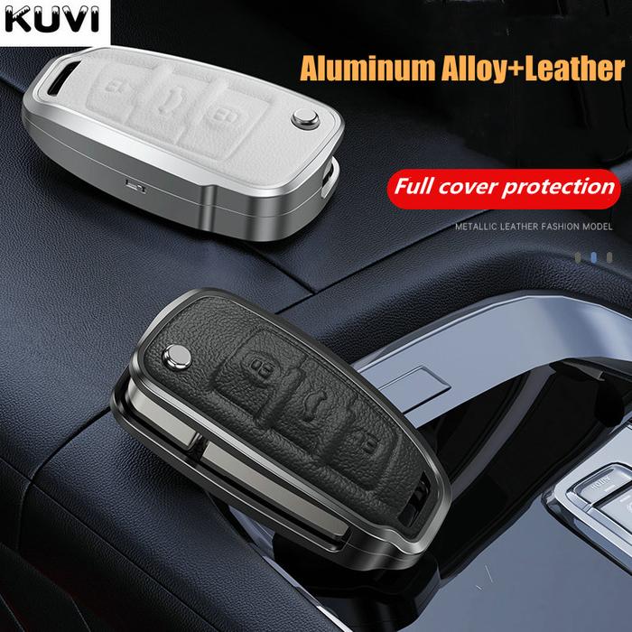Alloy Leather Car Remote Key Case Cover Protective Shell For Audi C6