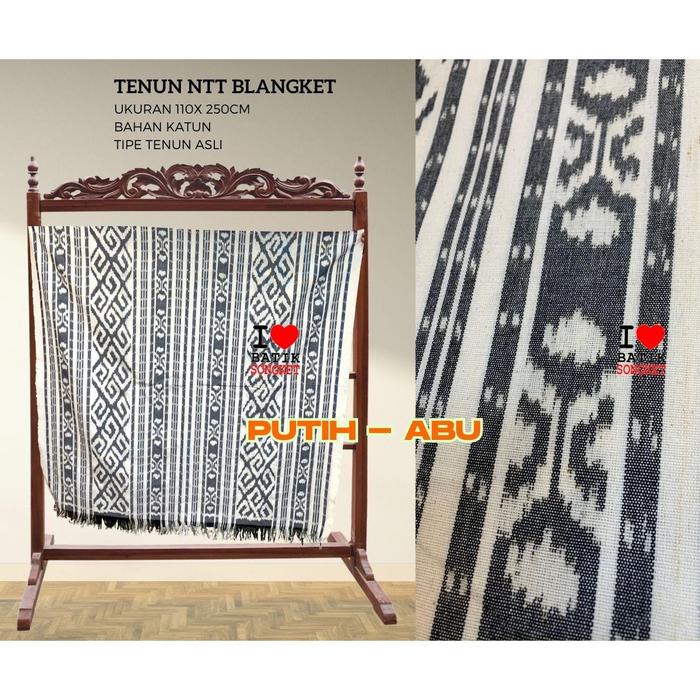 TENUN NTT MOTIF 13 BLANGKET JEPARA LOMBOK BALI KAIN HALUS ETNIK ANTIK PUTIH ABU