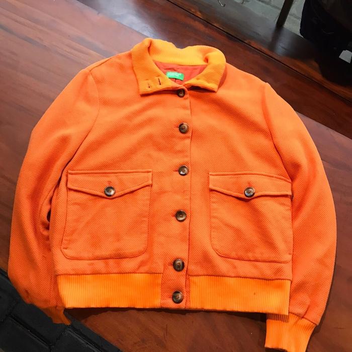 Vintage United Color of benetton made in Italy Work Knit Jacket  Orange Colorway Size 48 / L  Fast R