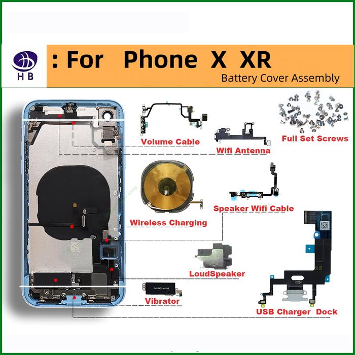For iPhone X XR Battery Back Cover, Mid Case, SIM Card Tray, Side
