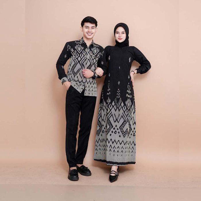Baju Couple Tenun Kondangan - Preweding - Rahayu A1 - Kartini Hitam - Atasan Wanita - Kemeja panjang
