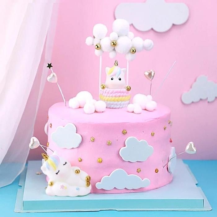 {BG} Cake Topper Unicorn Tidur Awan / Hiasan Kue Ulang Tahun Karakter Unicorn / Pajangan kue ulang t