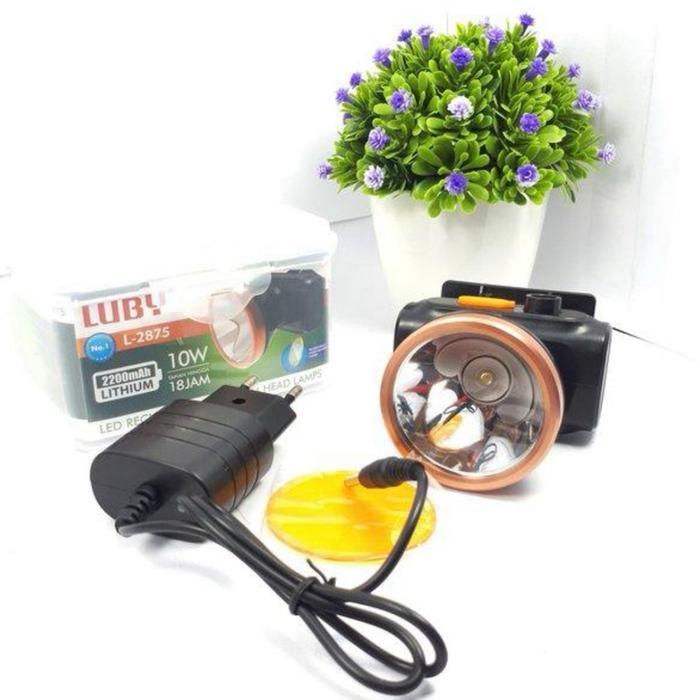 Luby Senter Kepala L-2875 10 Watt Cahaya Putih & Kuning Baterai 2000mAh Chargeable 500 Meter Sorot L
