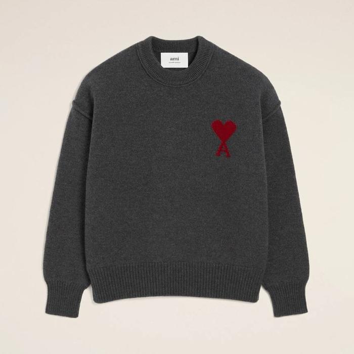 AMI grey wool ami de coeur crewneck sweater
