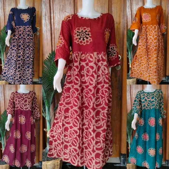 Daster Jumbo Lengan Panjang Resleting Depan Batik Huza/Putri Diana
