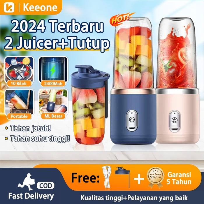 Keeone Blender Portable Mini 400Ml+400Ml Juicer Portable 10 Pisau Blender Jus Usb Juice Blender Elek