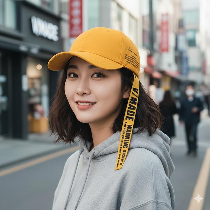 Topi Baseball V-MADE dengan Tali Panjang di Belakang Versi Kpop Korea Pria Wanita