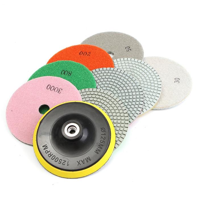 9Pcs/Set 5 Inch Diamond Polishing Pad Set Granite Marble Concrete Stone Tile Wet Dry for Granite Con