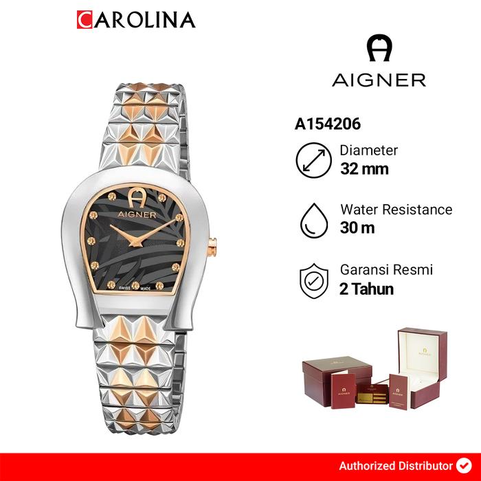 Jam Tangan Wanita AIGNER A154206 Black Pattern Dial Dual Tone St