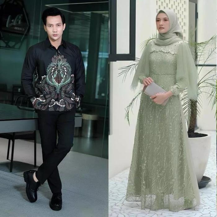 Batik Couple Sage green series - Dress couple termurah Gamis kondangan Gamis Lamaran Dress engagemen