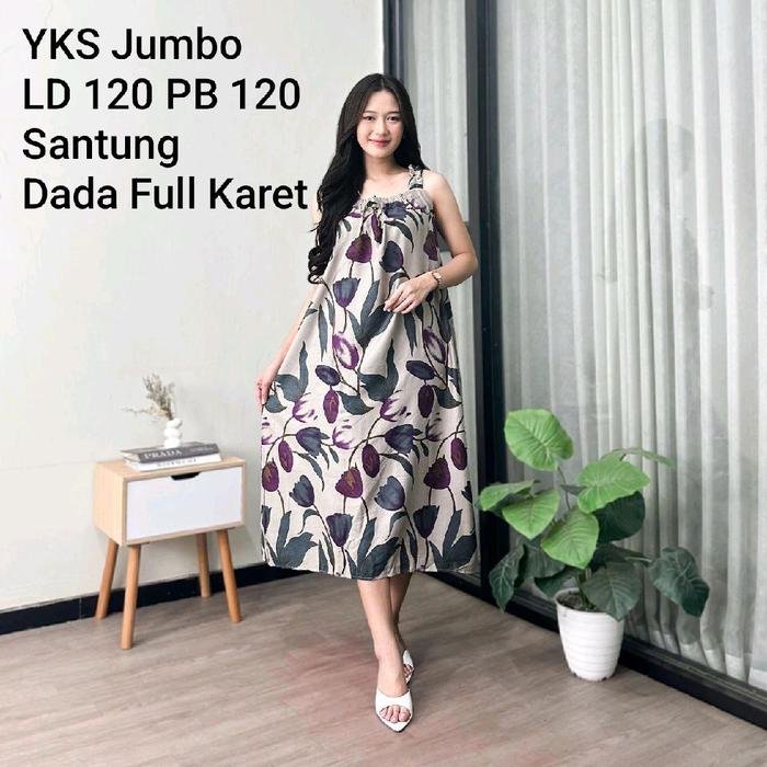 Daster Yukensi Jumbo LD 120 Daster Mama Muda Tanpa Lengan Dada Full Karet Motif Latulip