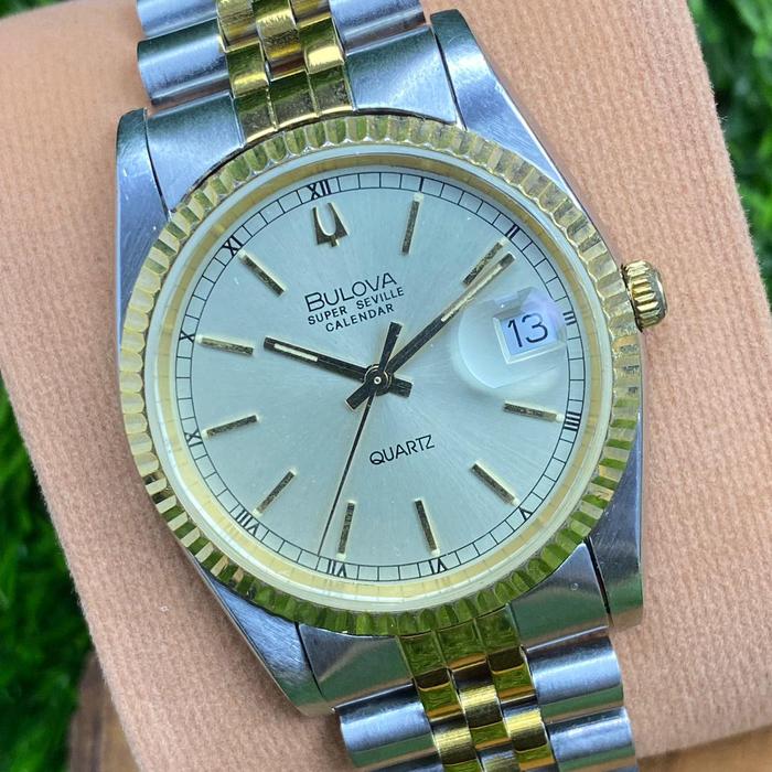 BULOVA SUPER SEVILLE CALENDAR QUARTZ Gold Dial Jam Tangan Antik