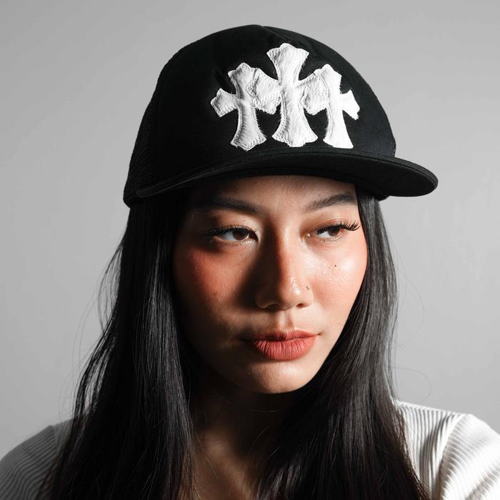 Chrome Hearts White Cemetary Cross Trucker Hat Black (100% Authentic)