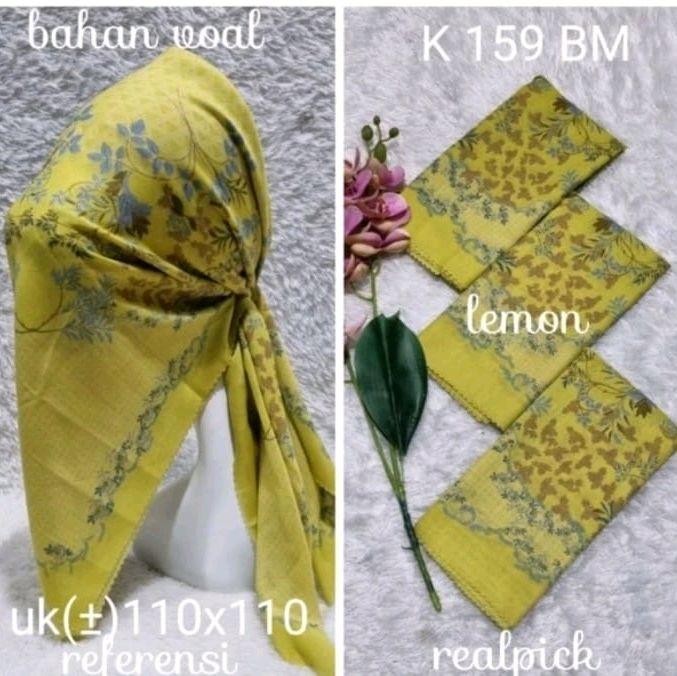 HIJAB VOAL SEGI EMPAT MOTIF BUNGA KUNING LEMON