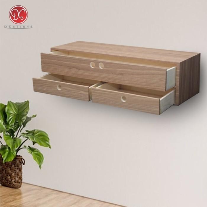 Meja Dinding Tempel Minimalis 3 Laci 60x20cm - Rak Kosmetik Dinding