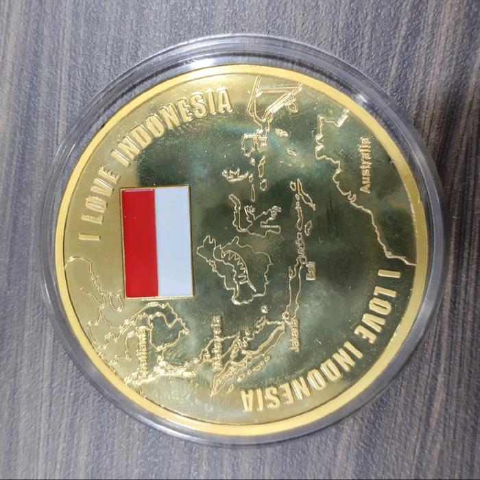 Koin Logam plat gold I Love Indonesia, diameter 5cm (bukan emas)