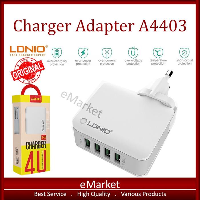 Charger Adapter LDNIO A4403 ORIGINAL / Kepala Charger Travel USB Port Wall