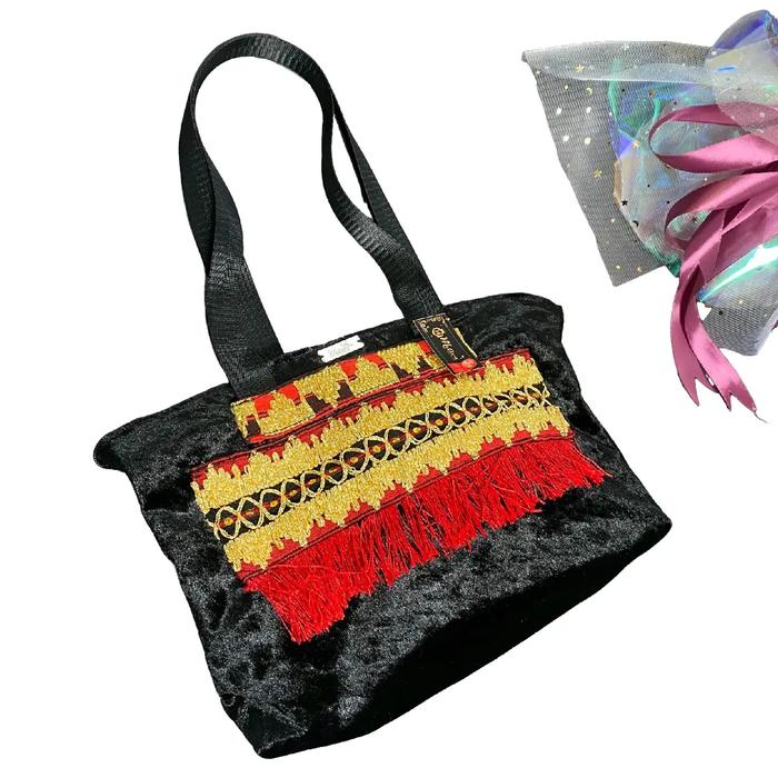 Tas Selempang Bludru Mix Tapis Khas Lampung untuk Wanita