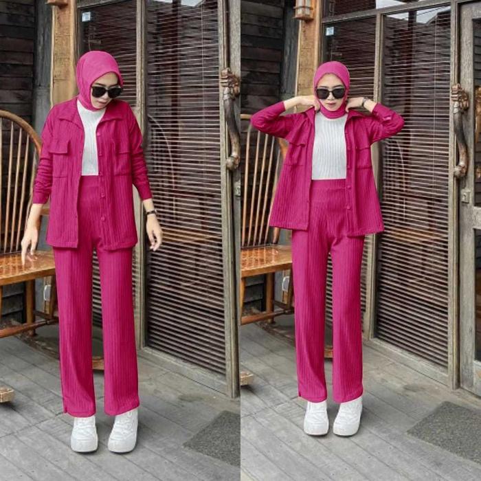 Set Karina Premium Knit (Cardi+Pants) / Setelan Baju Wanita Kekinian Crop dan Celana Kulot Premium /