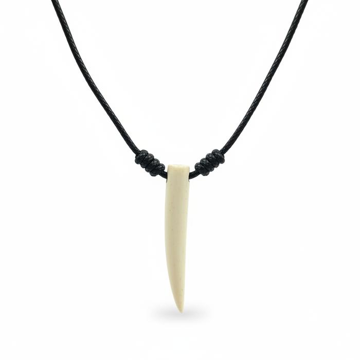 Kalung Taring Putih (Man-Made) - Liontin Artistik Gaya Bohemian & Vintage - Tali Kulit Waterproof