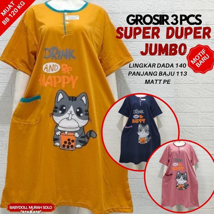 Grosir Isi 3 Pcs Super Duper Jumbo Daster Tidur Wanita Bahan Kaos Muat Bb 120Kg Lingkar Dada 140 Pen