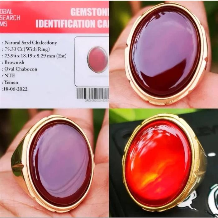 Cincin Batu Akik Natural Yaman Ahmer AL Habsyi Kristal + Memo GRG Lab