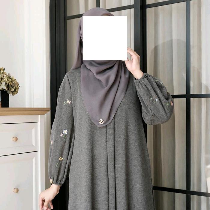 Dress Alara Greenism Knit Bordir Gamis Muslim Casual Remaja Simple - Busui Friendly dengan Resleting