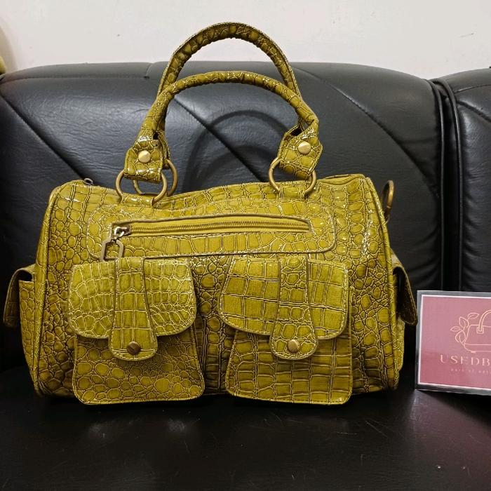 Preloved Second Bekas Tas Kulit Croco Glossy Hijau Derby