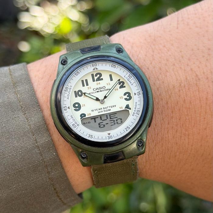 jam tangan Casio illuminator Telememo 30 2747 AW80V AW 80V military hijau army digital anadigi sport