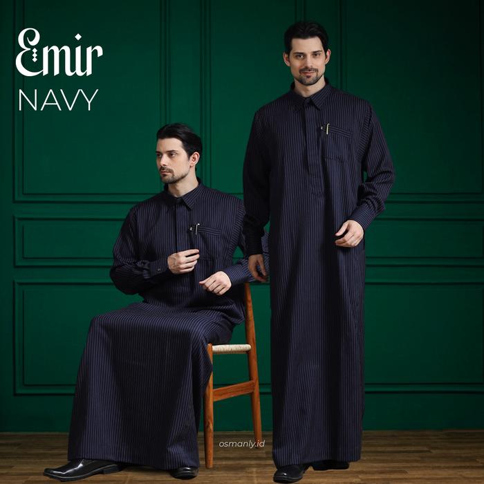 (THOBE EMIR ) - Osmanly Jubah Navy Premium Limited Edition Sultan Semi SlimFit Lengan Panjang Gamis 