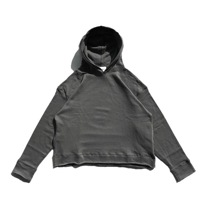 UNFINISHED OVERSIZE FLEECE COTTON HOODIE 280 GSM SEMI CROP DARK GREY