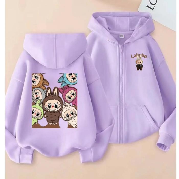 LABUBU Have a good time Ziper Anak Premium Anak Fleece Tebal Fit L Sablon - Jaket Unisex Anak Pria W
