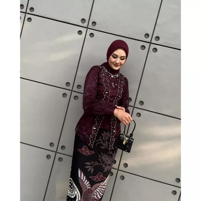 Kebaya Modern Wisuda Kebaya Megan Set Lamaran Tunangan Bridesmaid Kondangan 2025 Batik Payet Brokat