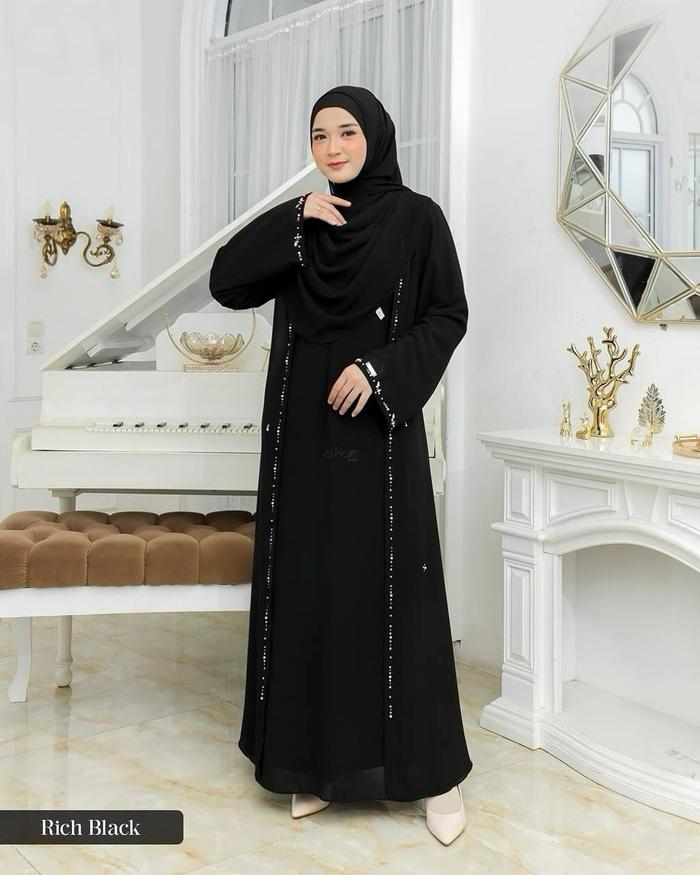Noor Amani Store Mahreen Maxi Dress Bahan Cerutty Babydoll Full Puring Aplikasi Payet Mutiara Mewah