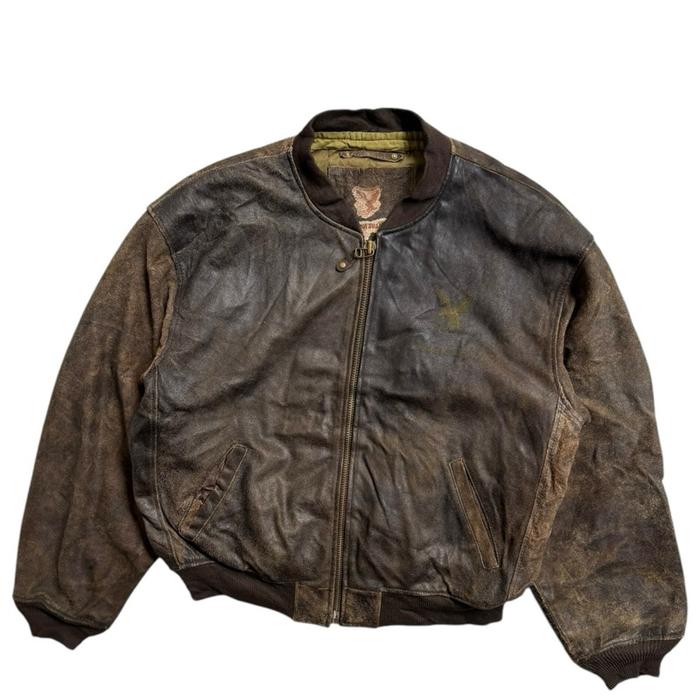 Vintage Flight Bomber Leather Jacket Kulit Asli - XL