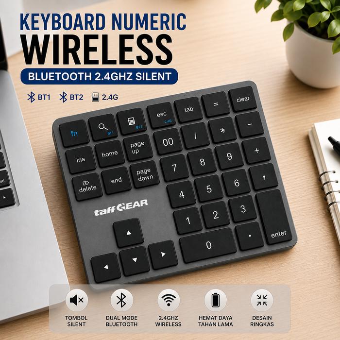Permata Mall | Keyboard Numeric Numpad | Wireless Bluetooth Portable | 2.4GHz Silent Wireless