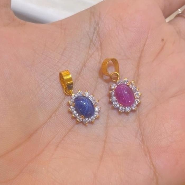 Liontin batu mata safir satu gram emas muda liontin mata biru emas muda liontin batu merah emas muda