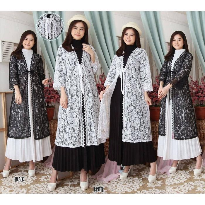 [BEST SELLER] outer brukat hitam putih premium / vest brukat long/