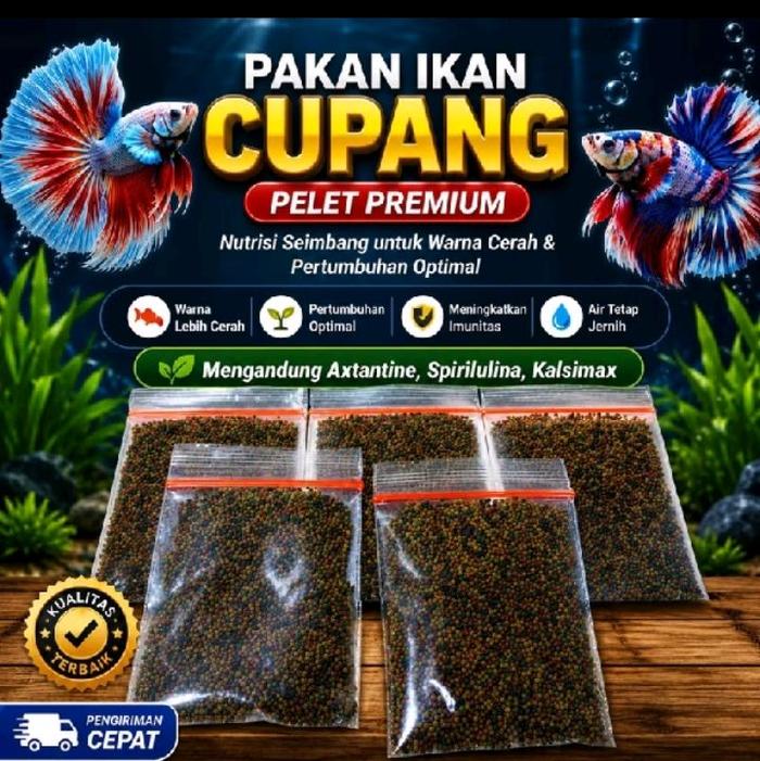 Pakan Ikan Cupang Pelet Premium Nutrisi Seimbang untuk Warna Cerah & Pertumbuhan Optimal Mengandung