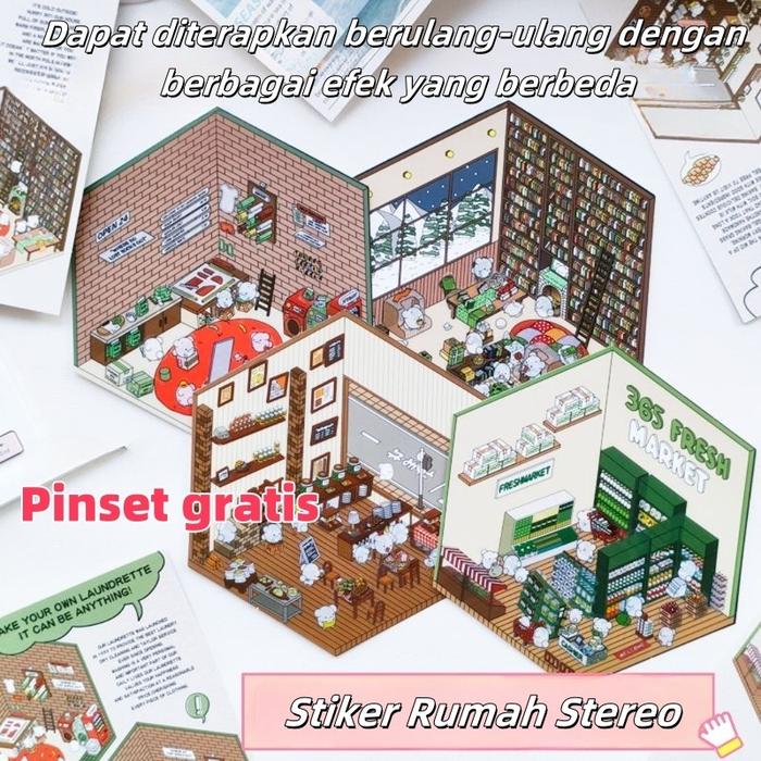 Geva 4Pcs Stiker 3D Diana Korea Stiker Mainan Edukasi Anak Stiker Adegan Stiker 3D Mainan Diy Mainan